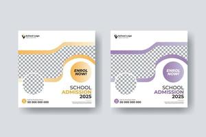 School admission social media post square flyer template design vector