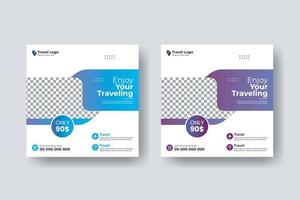 Social media post square flyer travel banner template vector