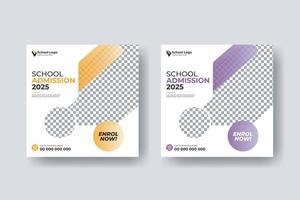 School admission social media post square flyer template design vector