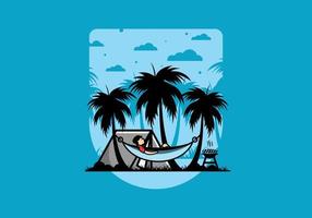 Tent and hammock with coconut trees illustration vector