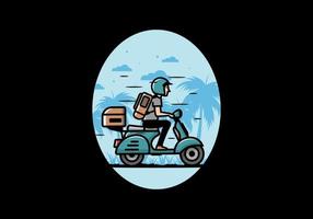 el hombre se va de vacaciones montando scooter ilustración vector