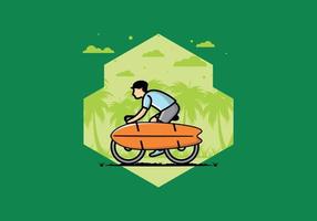 Ride a bike with a surf board illustration vector