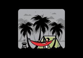 Tent and hammock with coconut trees illustration vector