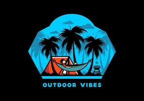 Tent and hammock with coconut trees illustration vector