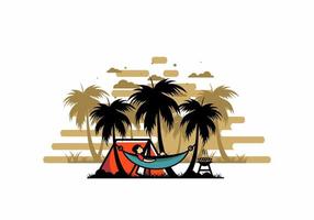 Tent and hammock with coconut trees illustration vector