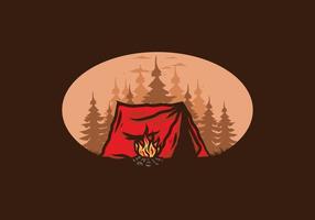 campamento forestal con insignia de ilustración de hoguera vector