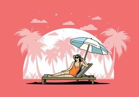 Relax on the beach chair under the umbrella illustration vector
