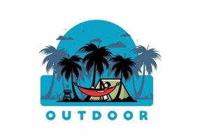 Tent and hammock with coconut trees illustration vector