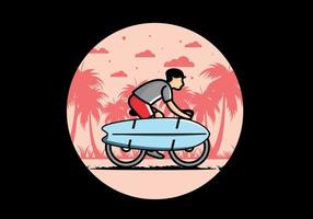 Ride a bike with a surf board illustration vector