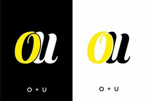 Yellow and black color of OU initial letter vector