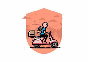 el hombre se va de vacaciones montando scooter ilustración vector