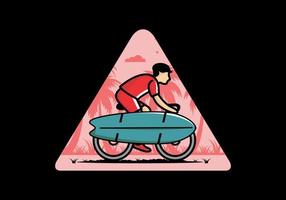 Ride a bike with a surf board illustration vector