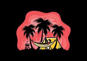 Tent and hammock with coconut trees illustration vector