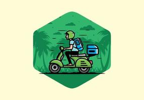 el hombre se va de vacaciones montando scooter ilustración vector