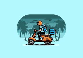 el hombre se va de vacaciones montando scooter ilustración vector