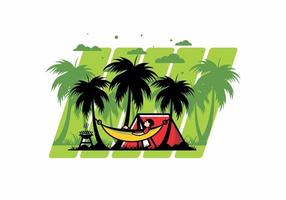 Tent and hammock with coconut trees illustration vector