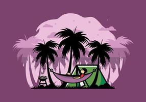 Tent and hammock with coconut trees illustration vector