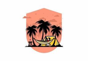 carpa y hamaca con ilustración de cocoteros vector