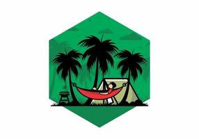 carpa y hamaca con ilustración de cocoteros vector