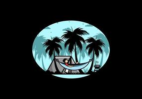 Tent and hammock with coconut trees illustration vector