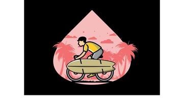 Ride a bike with a surf board illustration vector