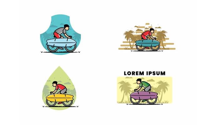 Ride a bike with a surf board illustration