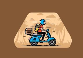 el hombre se va de vacaciones montando scooter ilustración vector