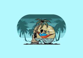 Man on hammock in skull shape illustration vector