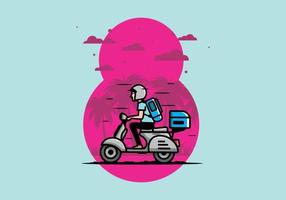 el hombre se va de vacaciones montando scooter ilustración vector