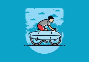 andar en bicicleta con una ilustración de tabla de surf vector