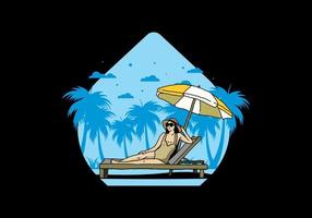 Relax on the beach chair under the umbrella illustration vector