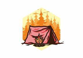 Forest camping with bonfire illustration badge vector