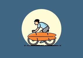 Ride a bike with a surf board illustration vector