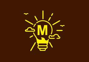 Yellow color of M initial letter in bulb shape with dark background vector