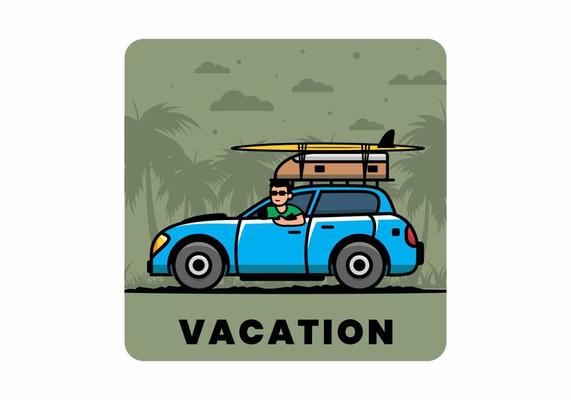 illustration of a man riding a car for vacation