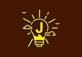 Yellow color of J initial letter in bulb shape with dark background vector