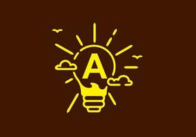 Yellow color of A initial letter in bulb shape with dark background vector