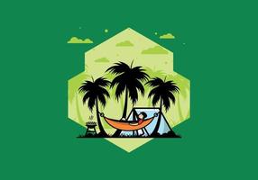 carpa y hamaca con ilustración de cocoteros vector