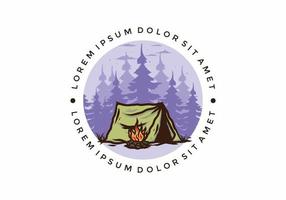 campamento forestal con insignia de ilustración de hoguera vector
