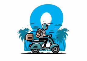 el hombre se va de vacaciones montando scooter ilustración vector