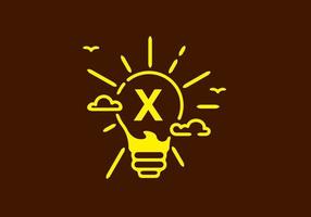 Yellow color of X initial letter in bulb shape with dark background vector