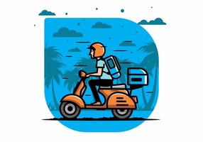 el hombre se va de vacaciones montando scooter ilustración vector