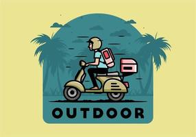 Man goes on vacation riding scooter illustration vector