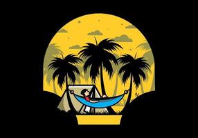 Tent and hammock with coconut trees illustration vector