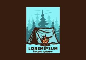 Forest camping with bonfire illustration badge vector