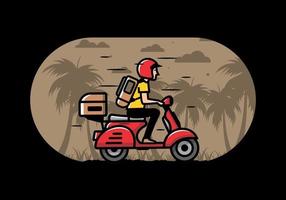 Man goes on vacation riding scooter illustration vector