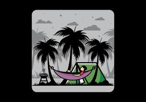 Tent and hammock with coconut trees illustration vector