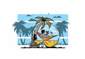 Man on hammock in skull shape illustration vector