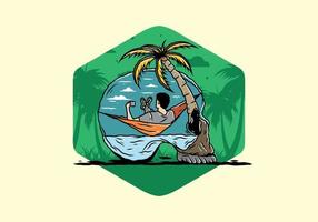 Man on hammock in skull shape illustration vector