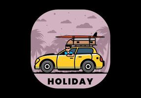 illustration of a man riding a car for vacation vector